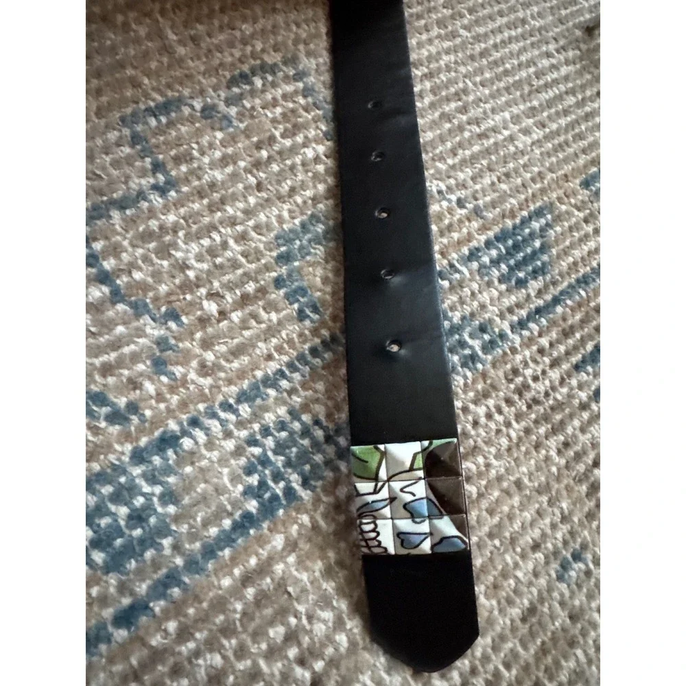 Quality Leather Tatoo 34-36 Graphic Pyramid Studded Belt Black Italian Design